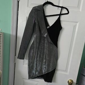 ASOS One Shoulder Black and Silver Dress